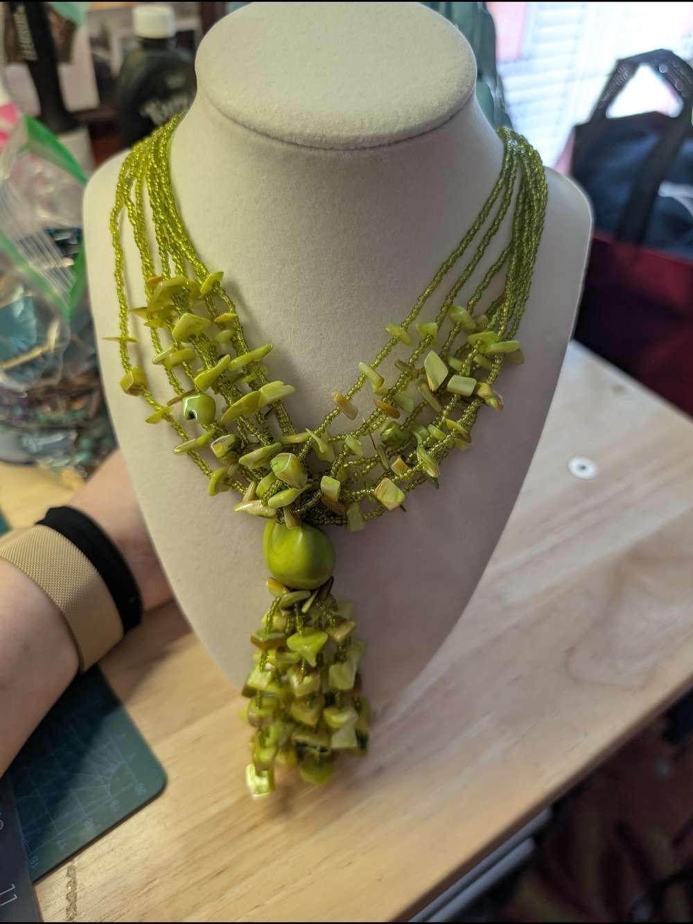 Multi-Strand Green Beaded Statement Necklace - Women Jewelry